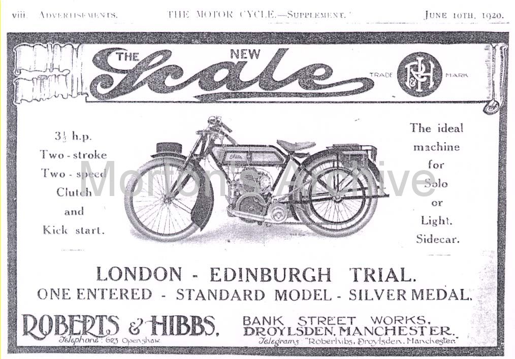 Advertisement for the New Scale motorcycles