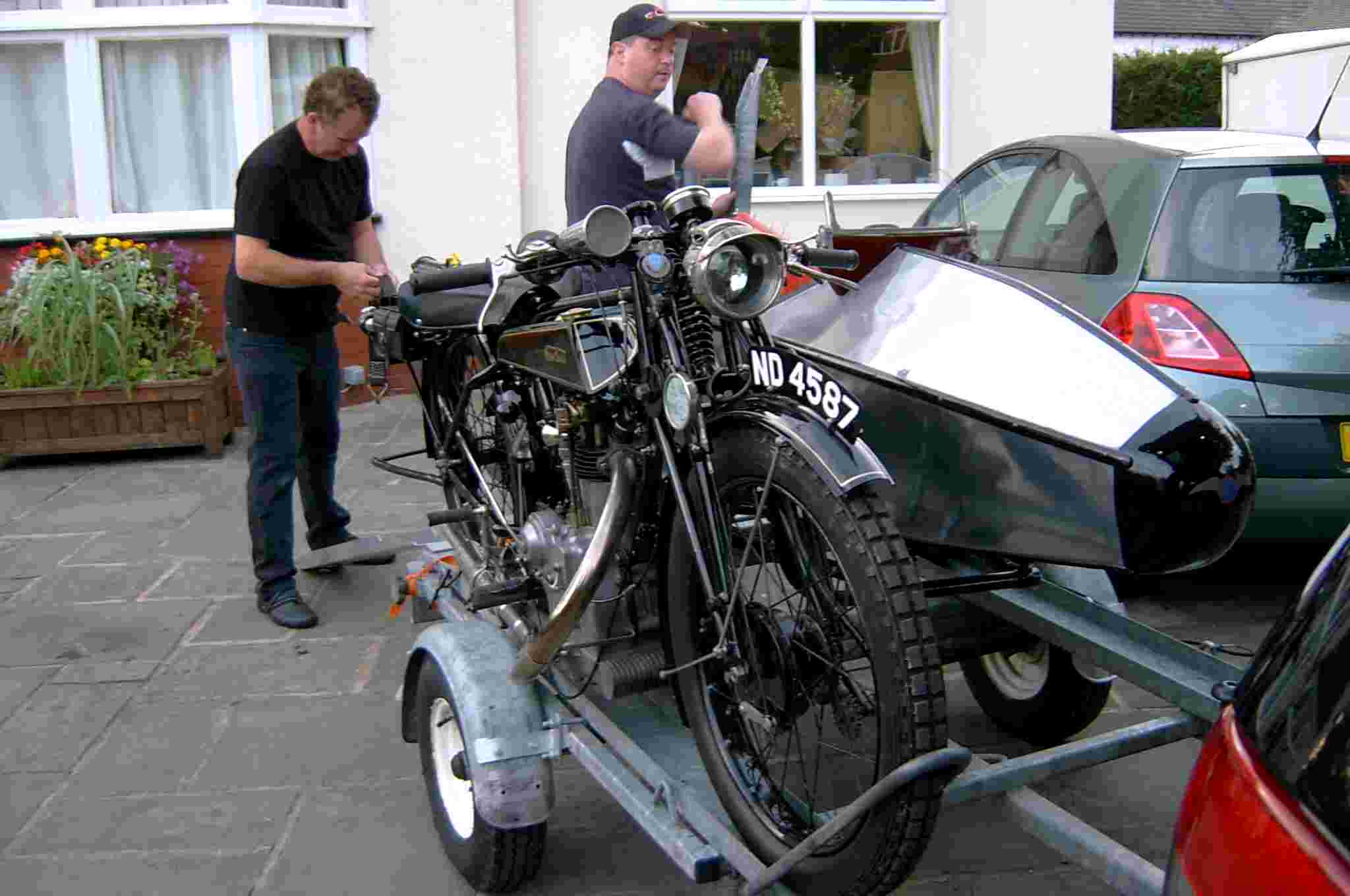 Mark and Matthew Scale loading up the Motorcycle and Sidecar
